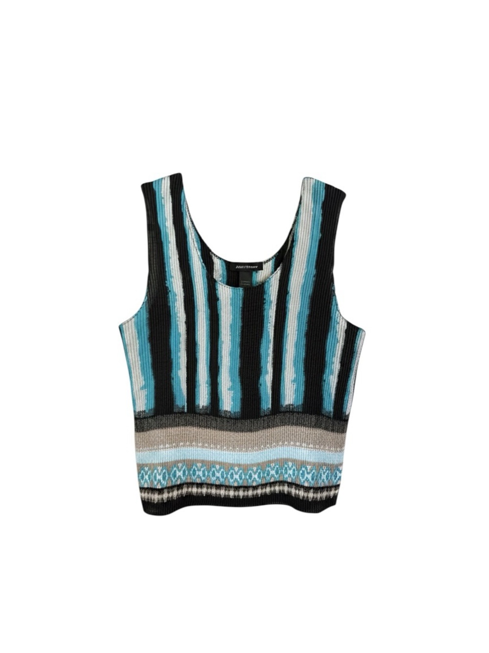 Ashley Stewart Teal & Black Striped Textured Tank, 24W